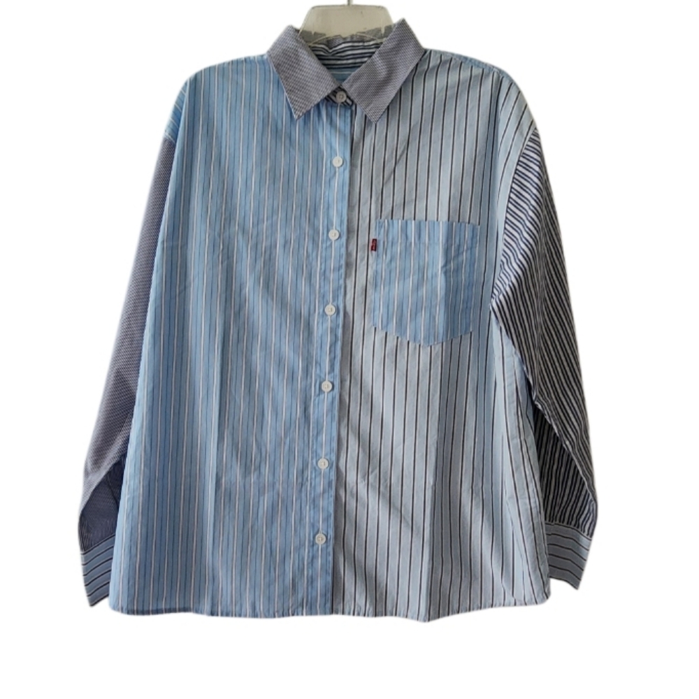 MEN'S LEVI'S BLUE MIX STRIPE PATTERN BUTTON DOWN SHIRT SZ LARGE NWT